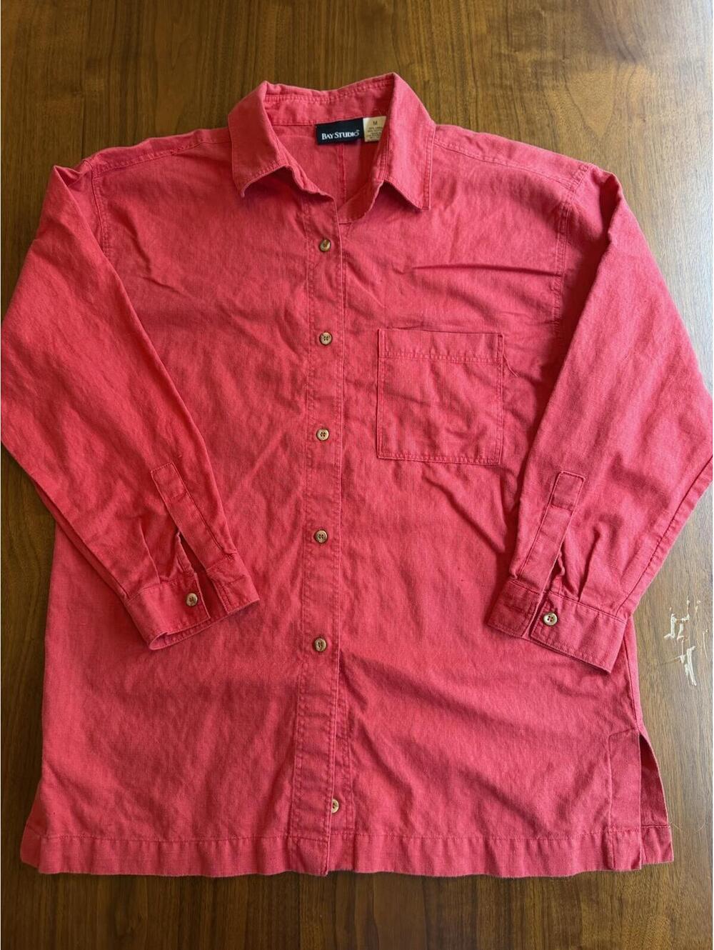 Bay Studio Women's Red Linen Button-Up Shirt - Size M